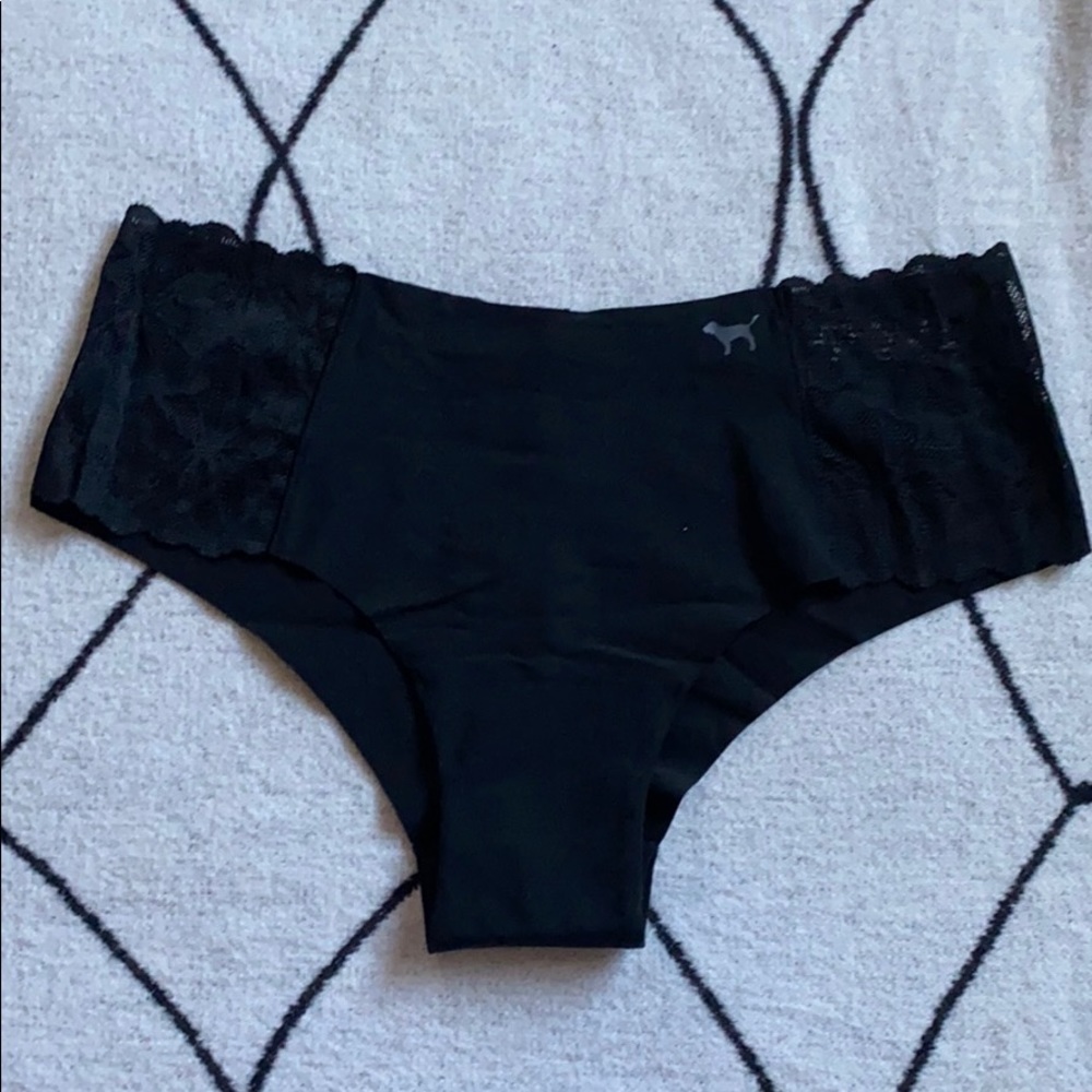 NWT VS Pink cheekster tanga black lace inserts